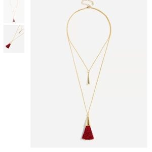 Gold Pendant Necklace Layered Red Tassel